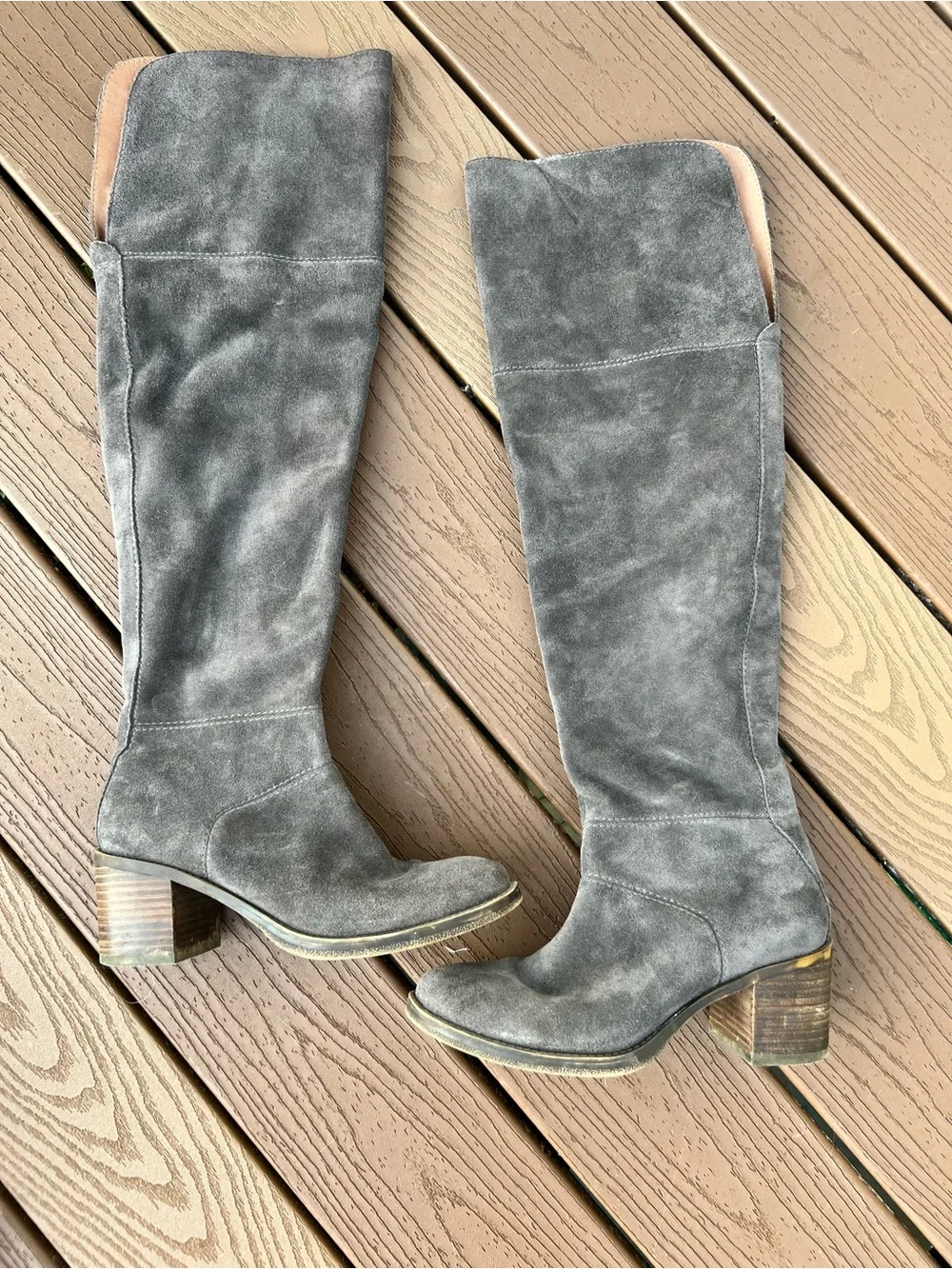 Lucky Brand Grey Suede Over-the-Knee Block Heel Boots